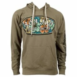 Ron Jon Unisex Hibiscus Badge Pullover Hoodie -Ron Jon Surf Shop Sales d800x800 10420845074 olive ron jon hibiscus badge hoodie front