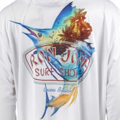 Ron Jon Sailfish Long Sleeve Hooded Sun Shirt -Ron Jon Surf Shop Sales d800x800 10480484001 white ron jon sailfish ls hooded sun shirt back graphic