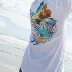 Ron Jon Sailfish Long Sleeve Hooded Sun Shirt -Ron Jon Surf Shop Sales d800x800 10480484001 white ron jon sailfish upf long sleeve hooded shirt lifestyle 1