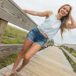 Ron Jon Juniors Palm Knotted Tank -Ron Jon Surf Shop Sales d800x800 13320680081 light blue ron jon juniors palm knotted tank top lifestyle 2